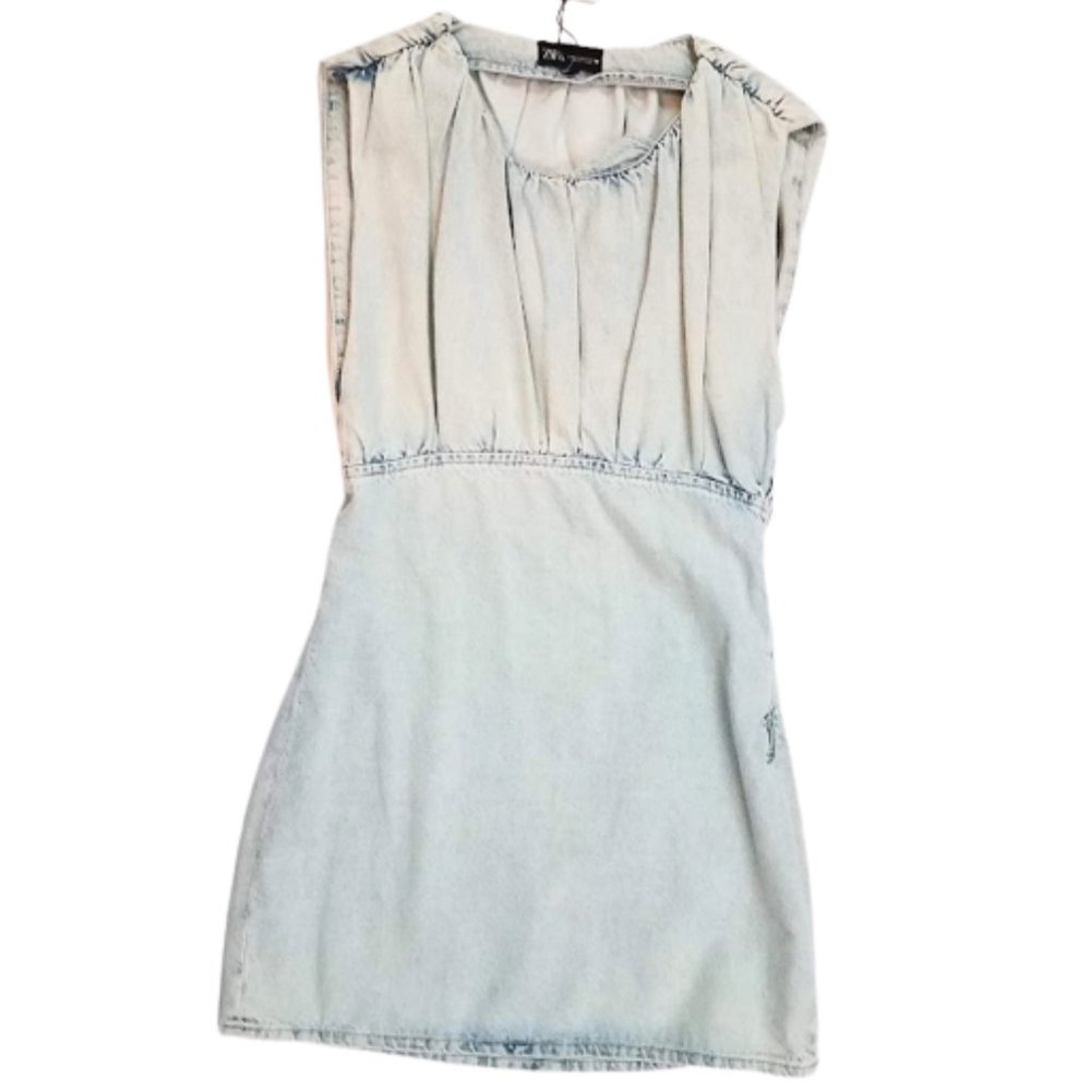ZARA Sleeveless Light Blue Acid Wash Denim Short Jean Dress - Women's M